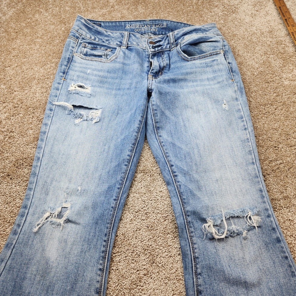 American Eagle Artist Stretch Flare Jeans Womens 8 Light Wash Ripped Distressed - Picture 3 of 7